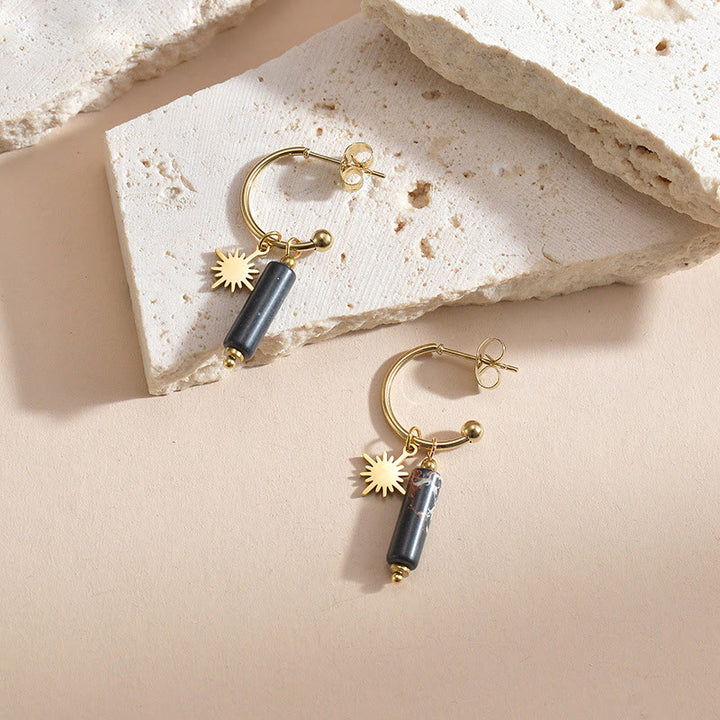 Boucles d'oreilles pendantes en pierre naturelle Olivenorma en acier inoxydable 14 carats