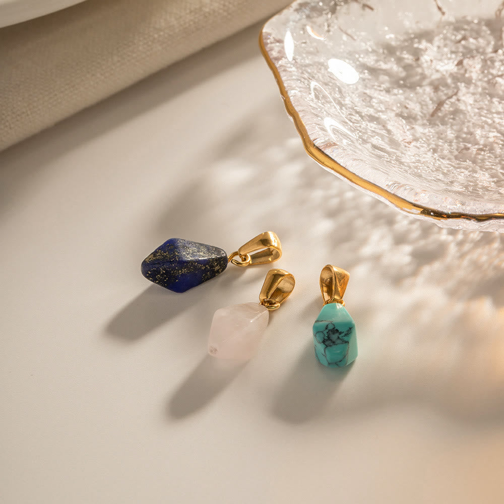 Collier avec pendentif en quartz rose, lapis-lazuli, turquoise et diamant Olivenorma