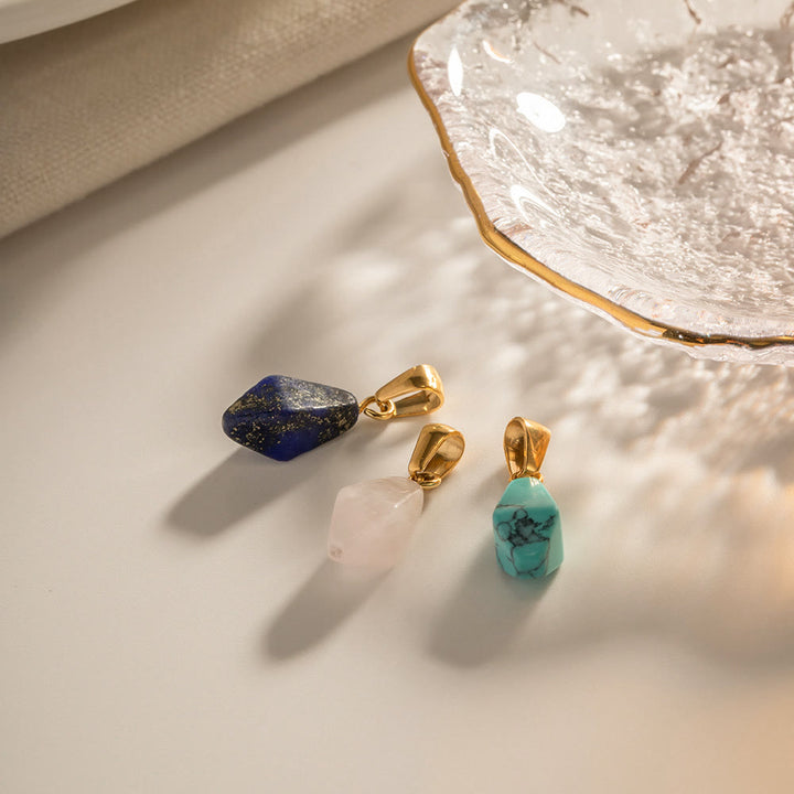 Collier avec pendentif en quartz rose, lapis-lazuli, turquoise et diamant Olivenorma