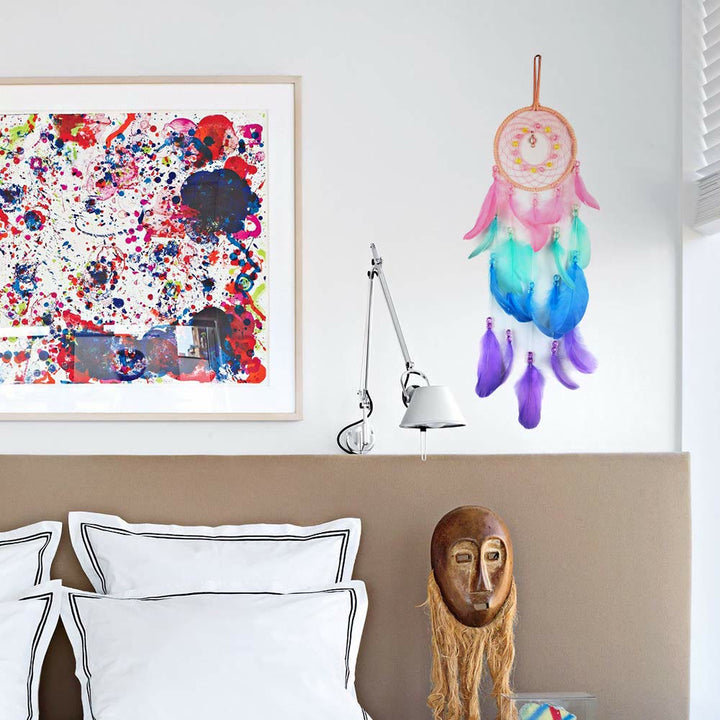 Attrape-rêves fait main en perles acryliques colorées et plumes Olivenorma