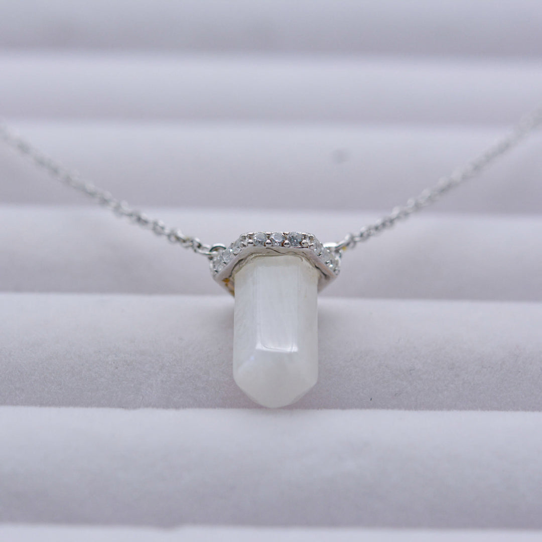 Collier en quartz transparent hexagonal Olivenorma en argent et or rose