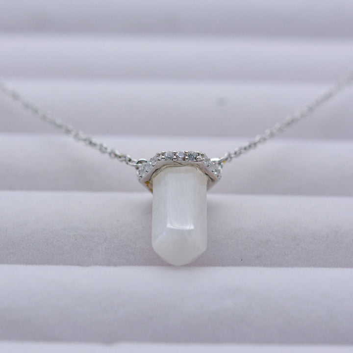 Collier en quartz transparent hexagonal Olivenorma en argent et or rose