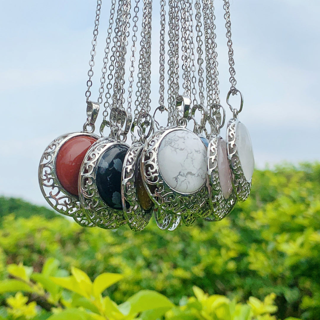 Collier ajustable en véritable pierre de cristal ronde Olivenorma