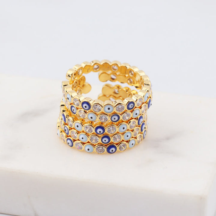 Bague ajustable en zircon blanc avec mauvais œil coloré Olivenorma