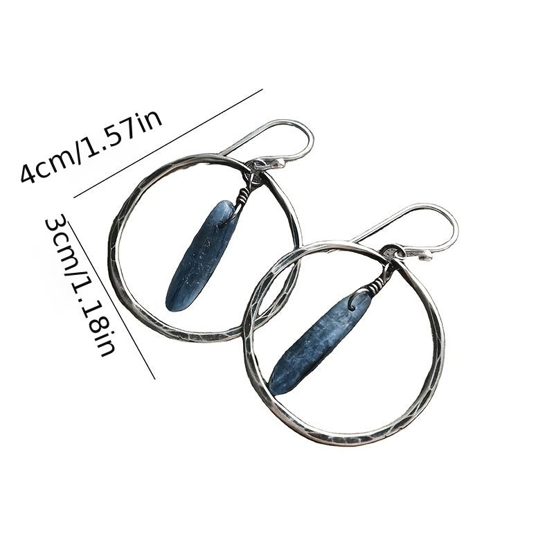 Boucles d'oreilles créoles rétro Olivenorma en lapis-lazuli