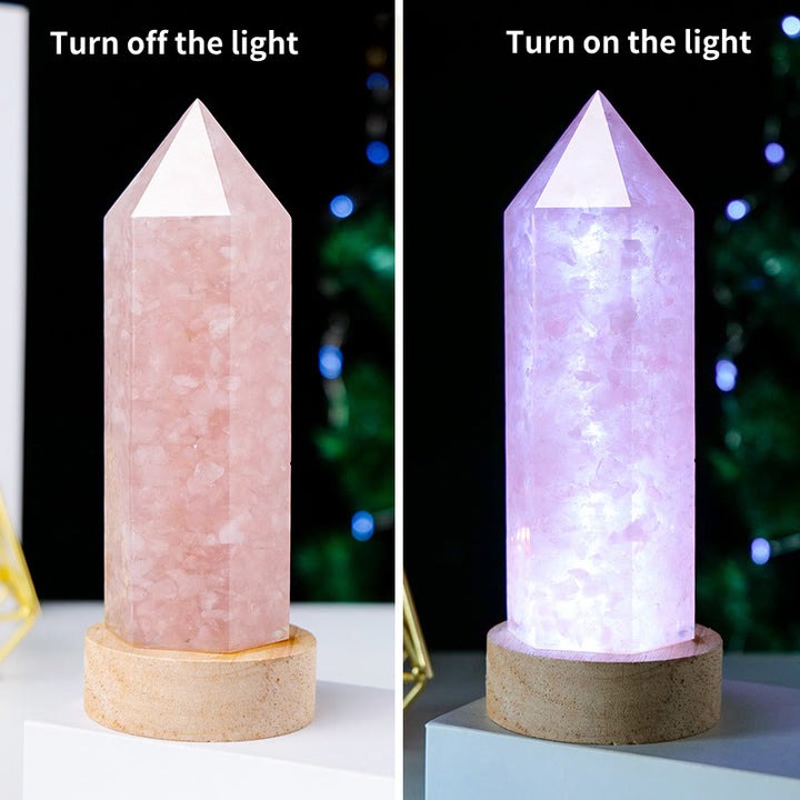 Lampe en cristal de quartz rose naturel pour chakras Olivenorma