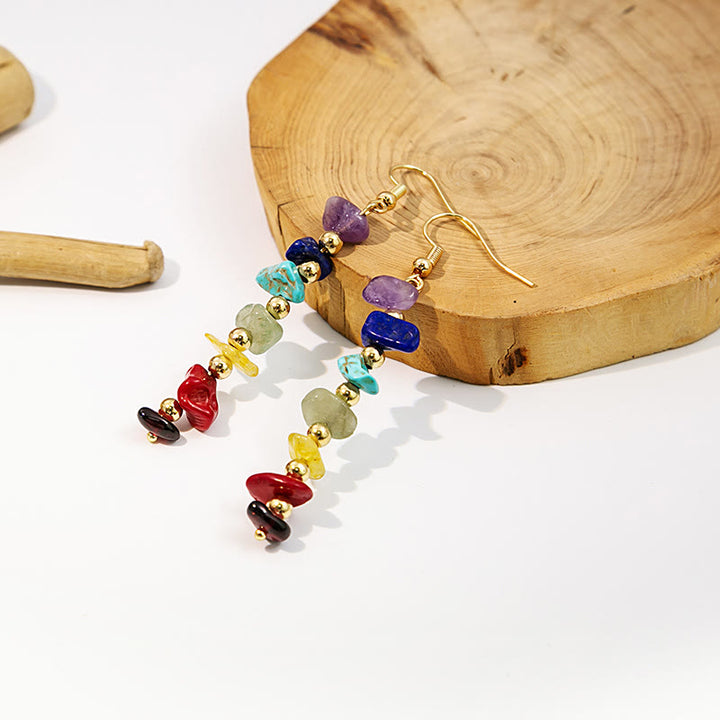 Boucles d'oreilles pendantes en gravier avec pierre des 7 chakras Olivenorma