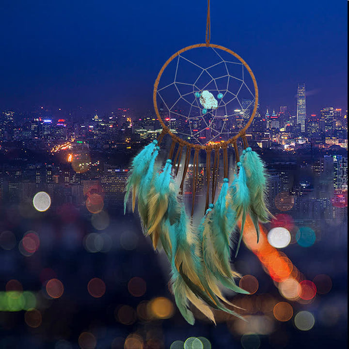 Olivenorma « Dream Knight » – Attrape-rêves en plumes turquoise