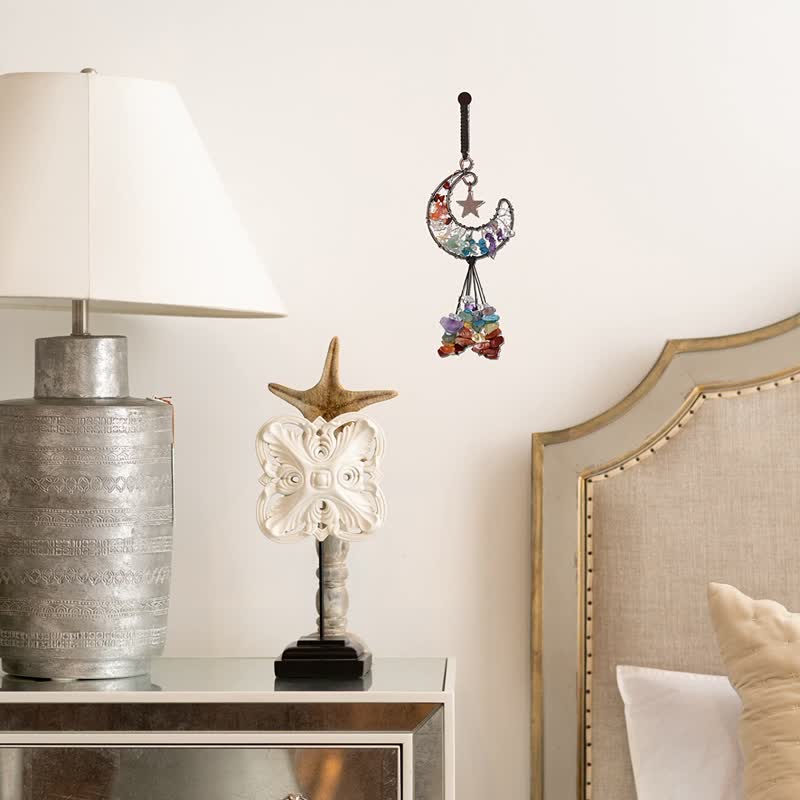 Carillon à vent en cristal de chakra de la lune et des étoiles Olivenorma