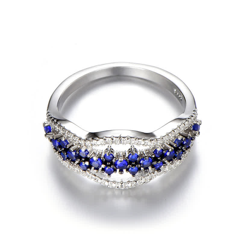 Bague créative en saphir bleu et zircon creux Olivenorma