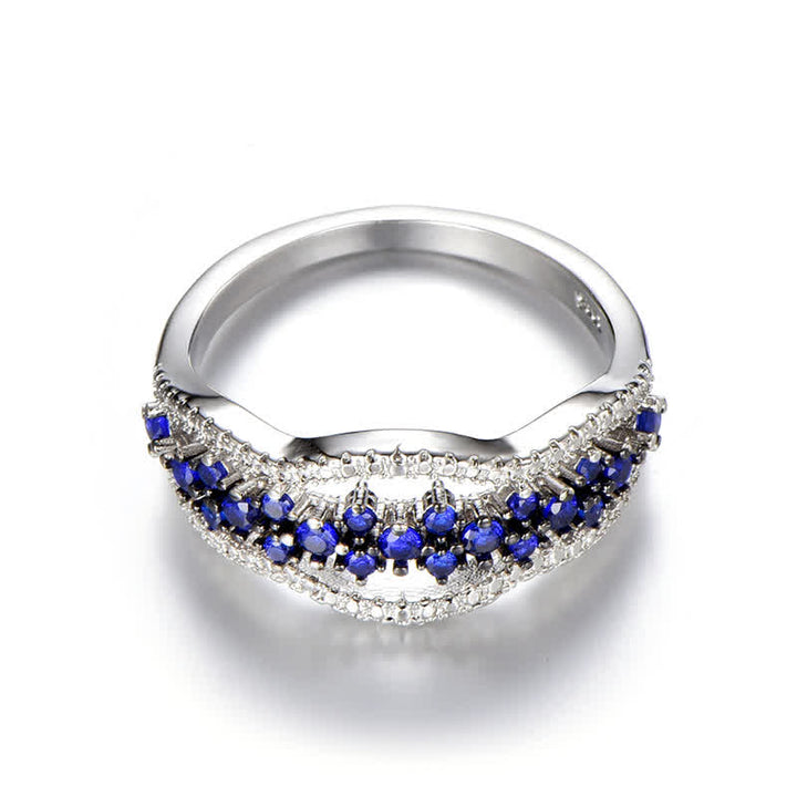 Bague créative en saphir bleu et zircon creux Olivenorma