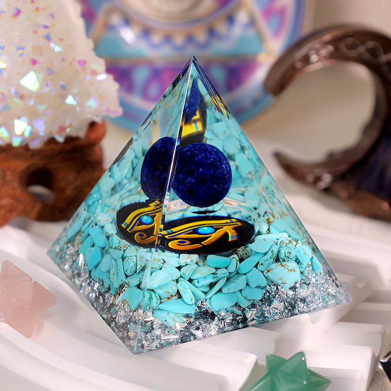Pyramide d'orgone en sodalite bleue et turquoise Olivenorma