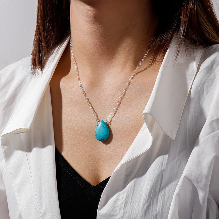 Collier simple avec pendentif en forme de goutte turquoise Olivenorma