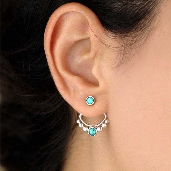 Boucles d'oreilles à tige en perles rondes turquoise Olivenorma