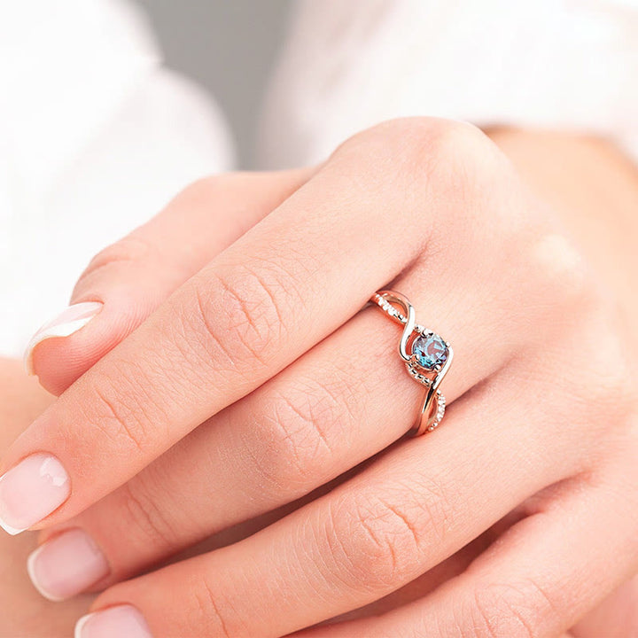 Bague de fiançailles en alexandrite bleue en forme de vague Olivenorma