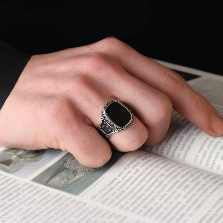 Bague cadeau cool en argent pour homme avec onyx noir Olivenorma