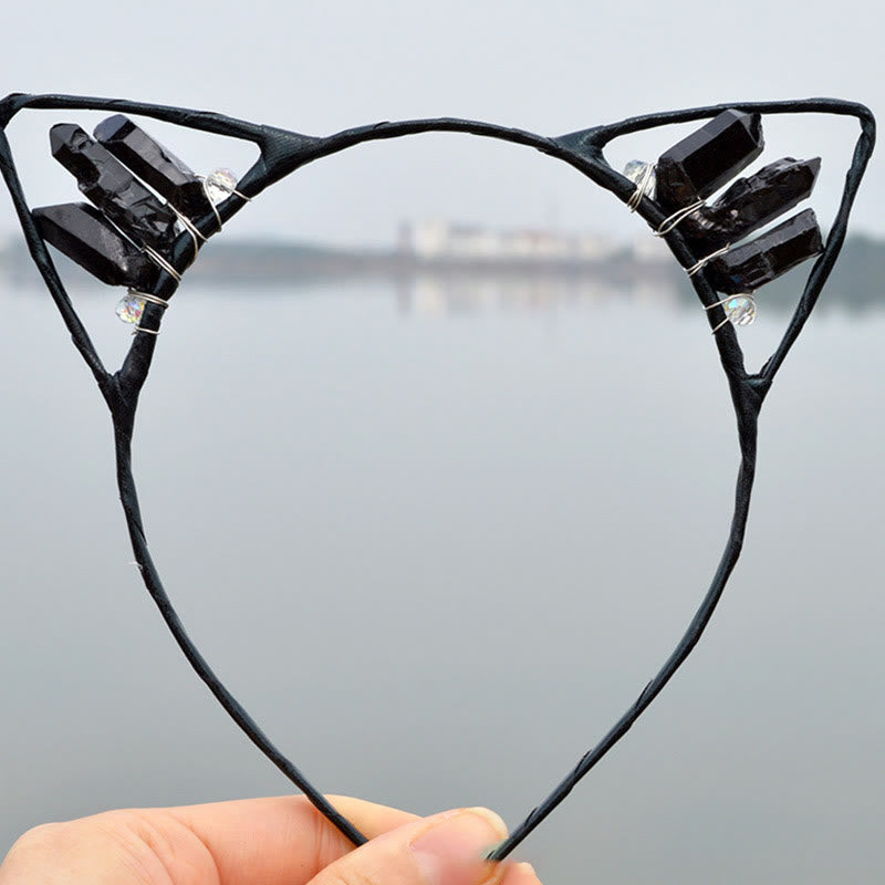 Serre-tête avec oreilles de chat en cristal électrolytique Olivenorma