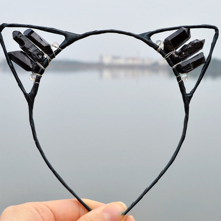 Serre-tête avec oreilles de chat en cristal électrolytique Olivenorma