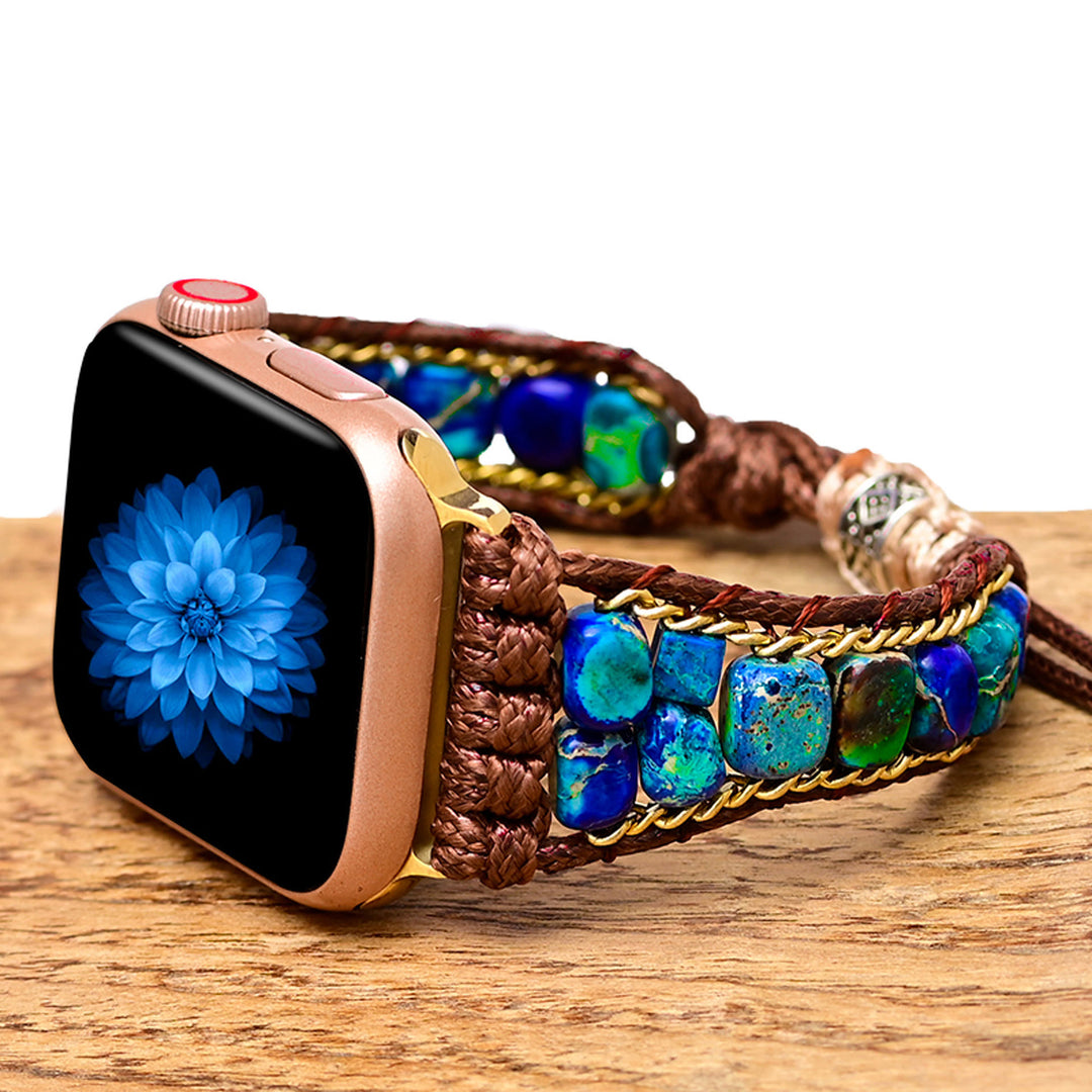 Bracelet enveloppant pour Apple Watch avec pierre empereur bleue Olivenorma