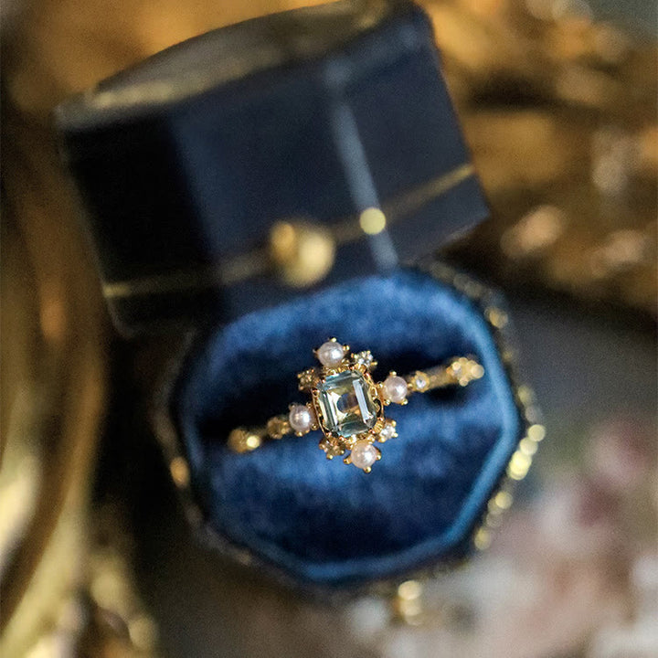 Bague de luxe en argent sterling S925 avec perle d'aigue-marine Olivenorma