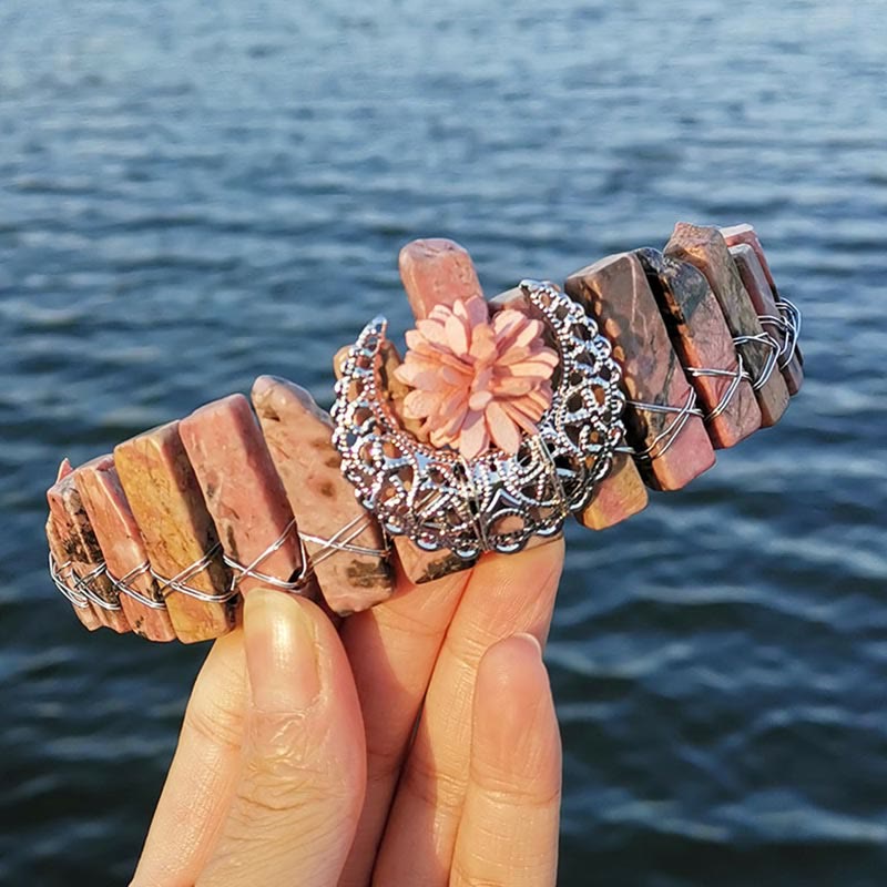 Couronne de mariée en cristal naturel avec libellule et lune Olivenorma