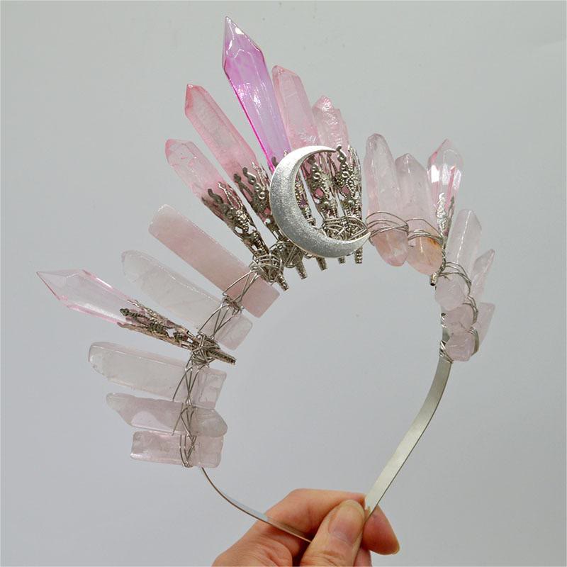 Couronne en cristal naturel de lune argentée faite à la main Olivenorma - Quartz rose - image 15