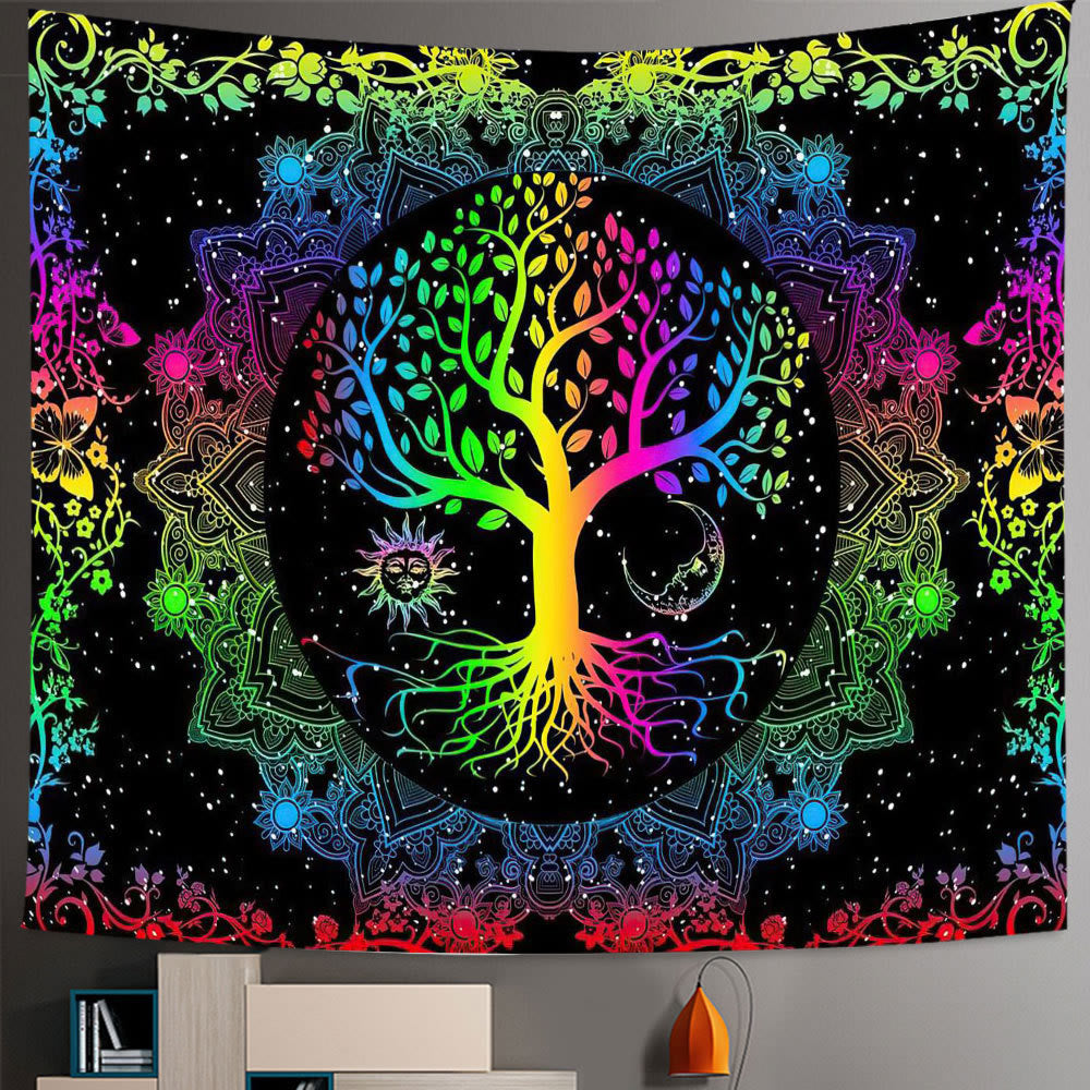 Tapisserie Boho Mandala Arbre de Vie des Sept Chakras Olivenorma