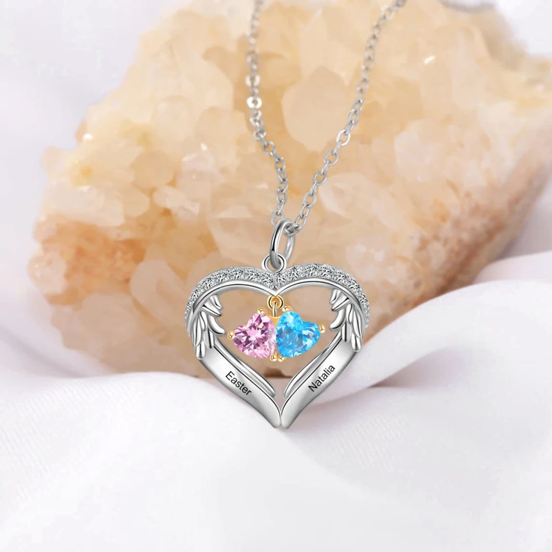 Collier avec pierre de naissance personnalisée et nom gravé en zircone cubique Olivenorma