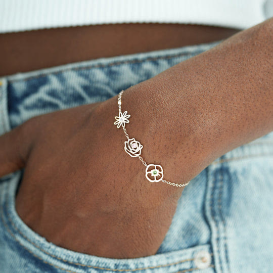 Bracelet avec pierres de naissance et fleurs de naissance Olivenorma 1-8