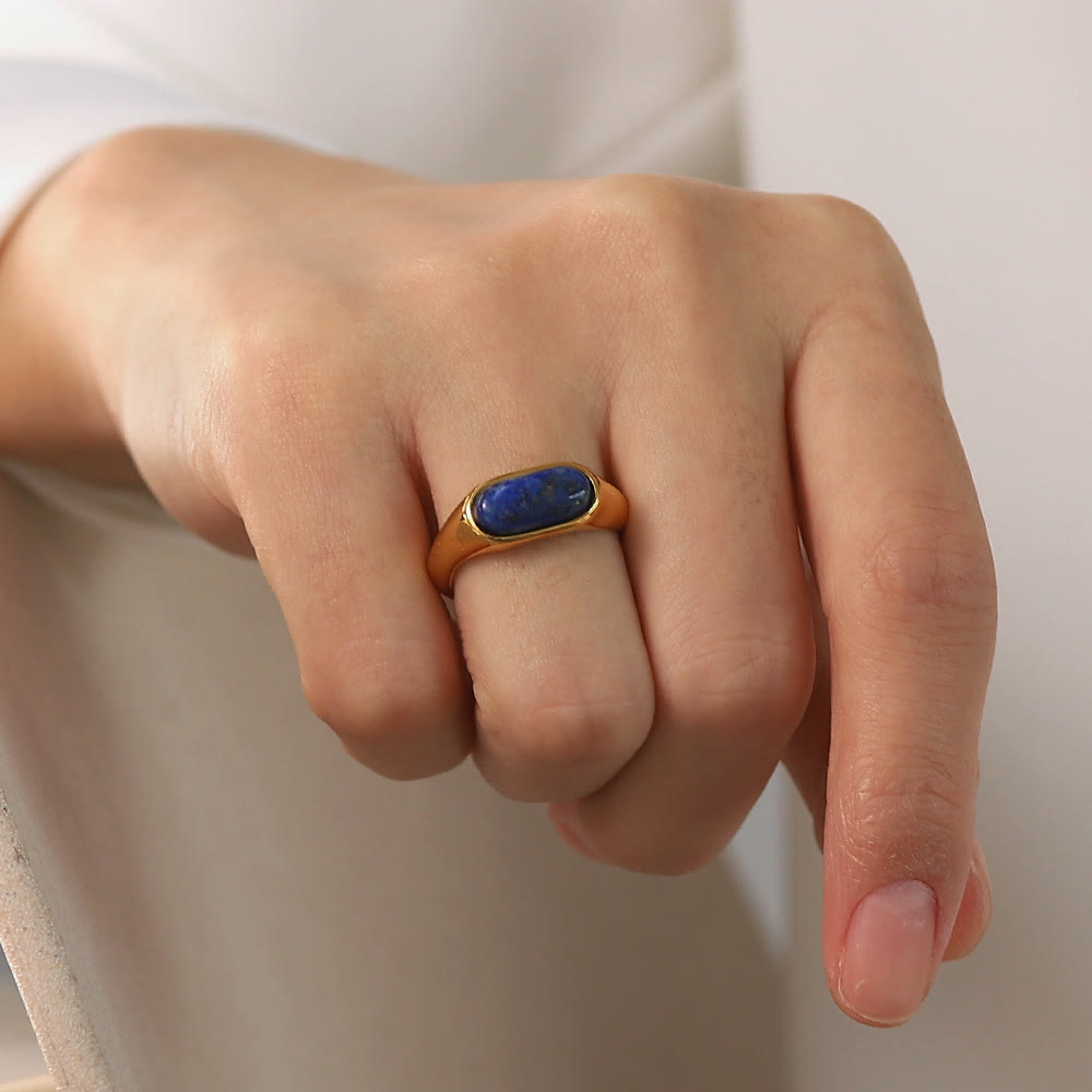 Bague en pierre naturelle ovale couleur ou Olivenorma