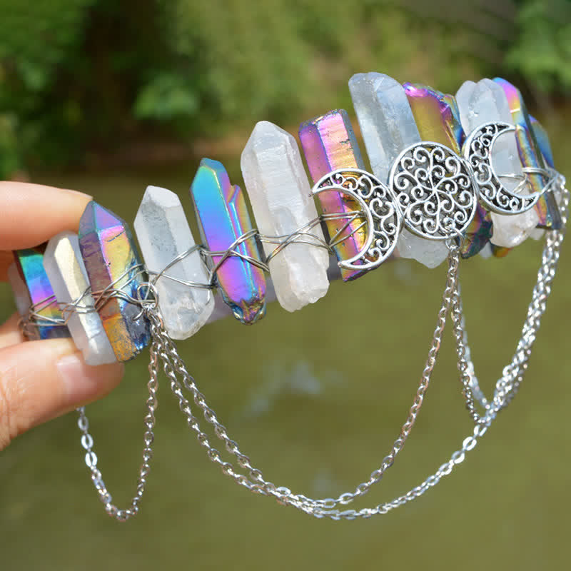 Couronne de cristal naturel de déesse de croissant de lune Olivenorma