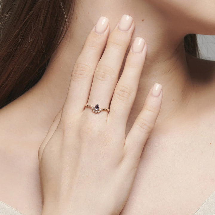 Bague double couche en forme de larme avec saphir et perle S925 Olivenorma