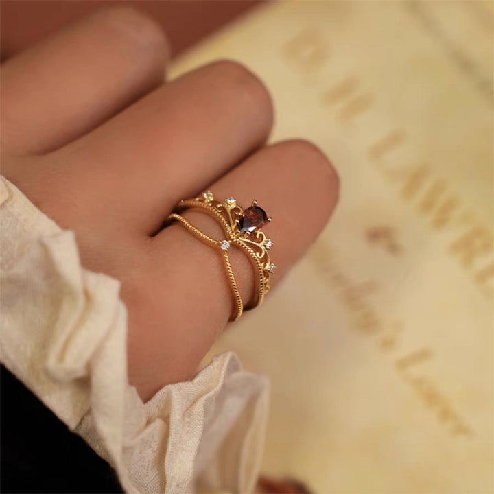 Ensemble de bagues ajustables empilables avec couronne en grenat rouge Olivenorma