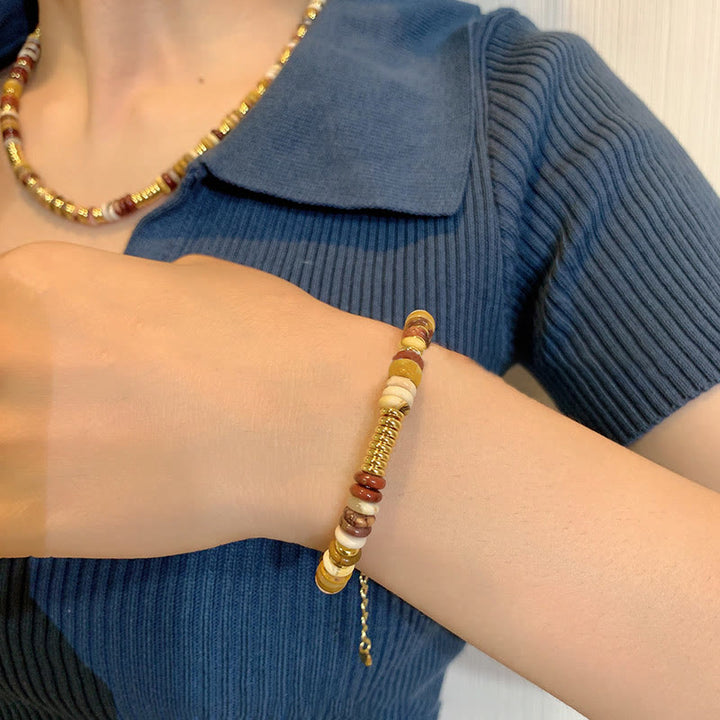 Collier de clavicule en perles d'agate naturelle Sunset Frisbee d' Olivenorma