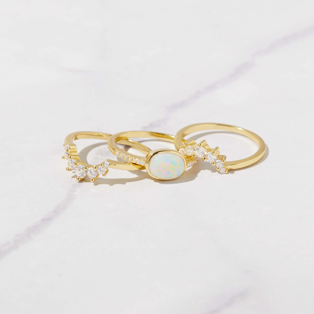 Bague empilable à trois couches en opale Olivenorma