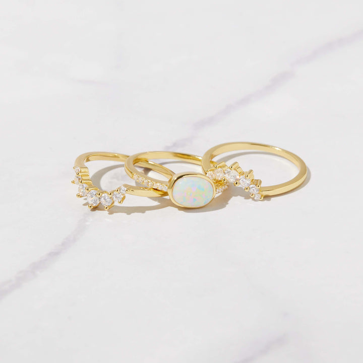 Bague empilable à trois couches en opale Olivenorma