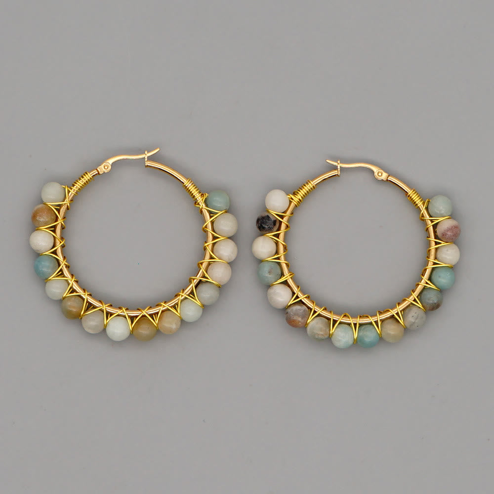 Boucles d'oreilles créoles larges en perles de cristal naturel Olivenorma Boho