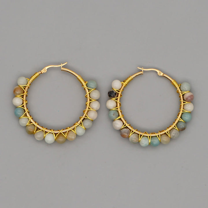 Boucles d'oreilles créoles larges en perles de cristal naturel Olivenorma Boho