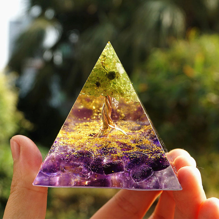 Olivenorma Harmony Roots Améthyste et Péridot Arbre de Vie Pyramide d'Orgone - image 3