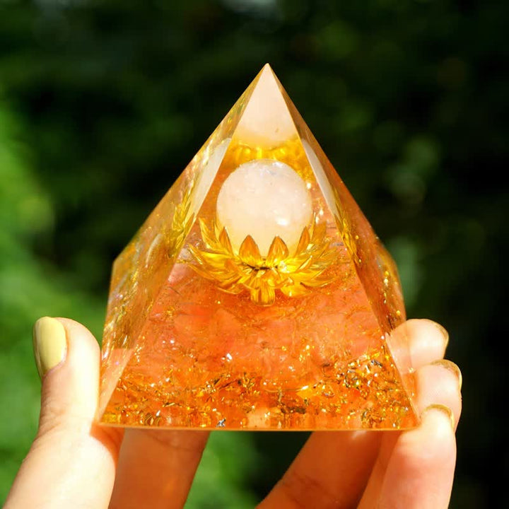Sphère de quartz rose Olivenorma Pierre solaire Lotus Orgone Pyramide