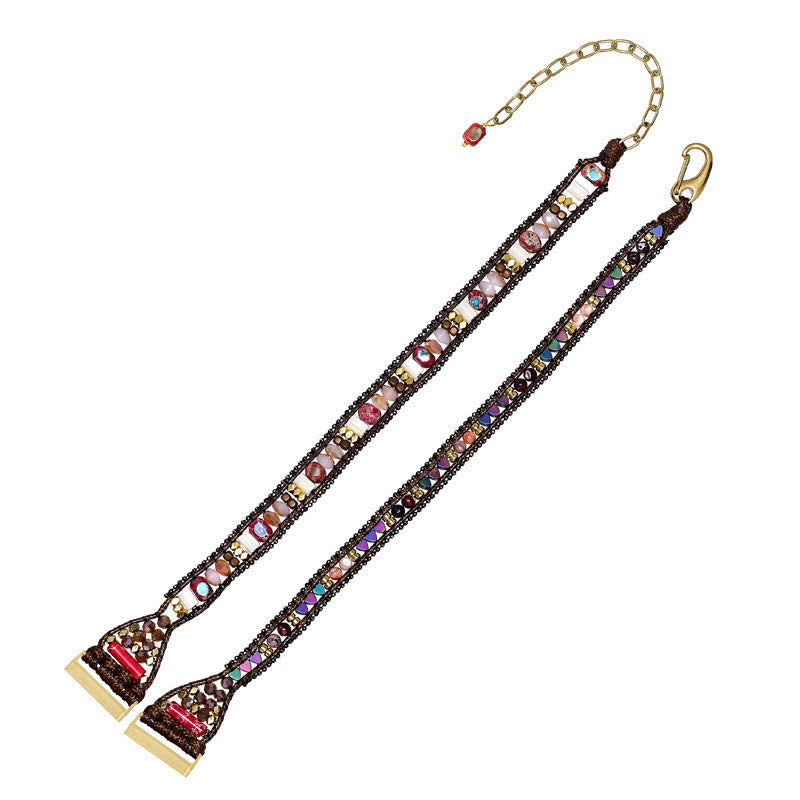 Bracelet de montre Fitbit tissé à la main avec perles en pierre rouge Olivenorma à 3 couches