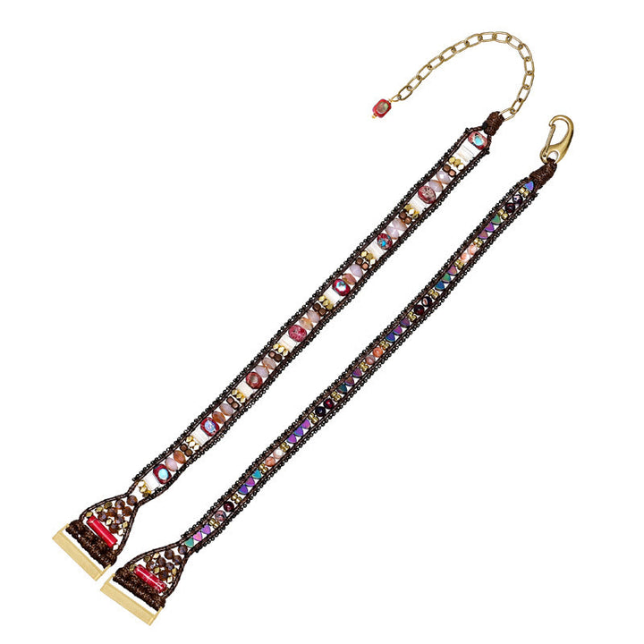 Bracelet de montre Fitbit tissé à la main avec perles en pierre rouge Olivenorma à 3 couches