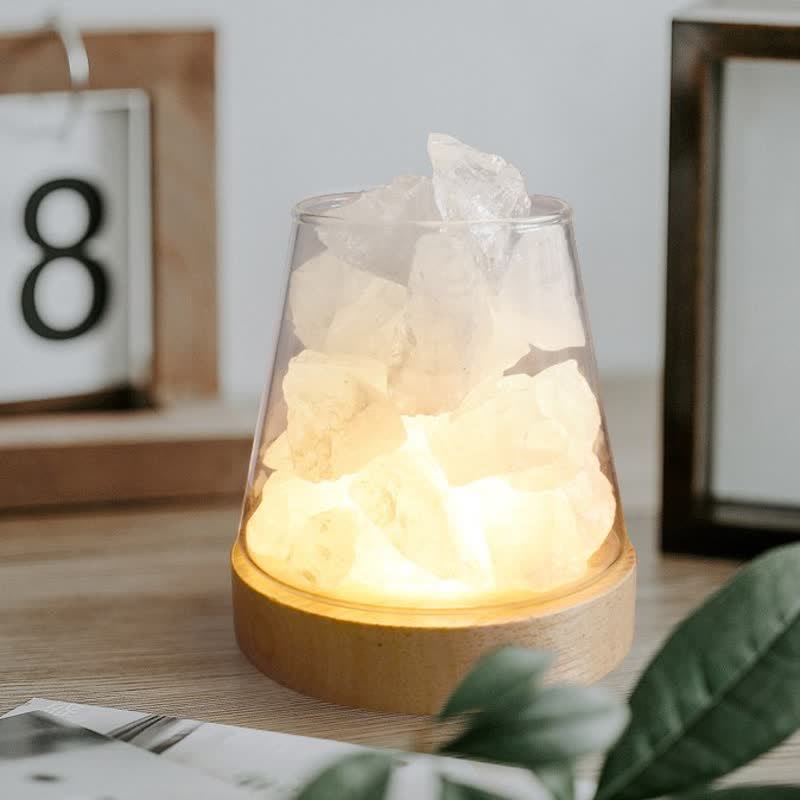 Lampe en cristal ou en sel rose de l'Himalaya en forme de coupe de feu Olivenorma
