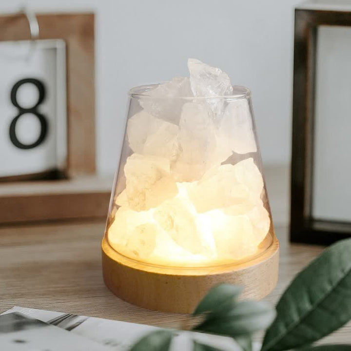 Lampe en cristal ou en sel rose de l'Himalaya en forme de coupe de feu Olivenorma