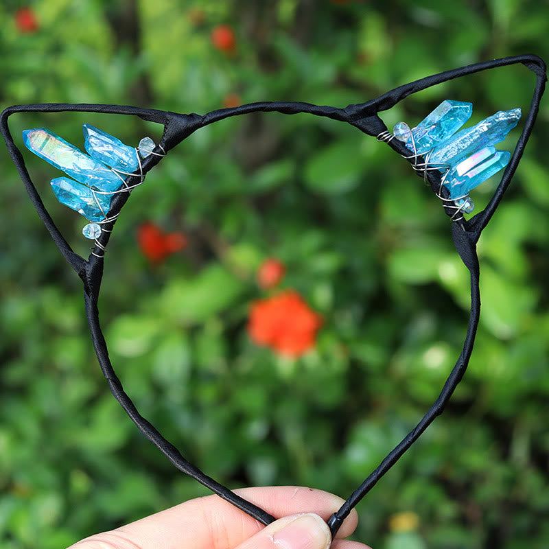 Serre-tête avec oreilles de chat en cristal électrolytique Olivenorma