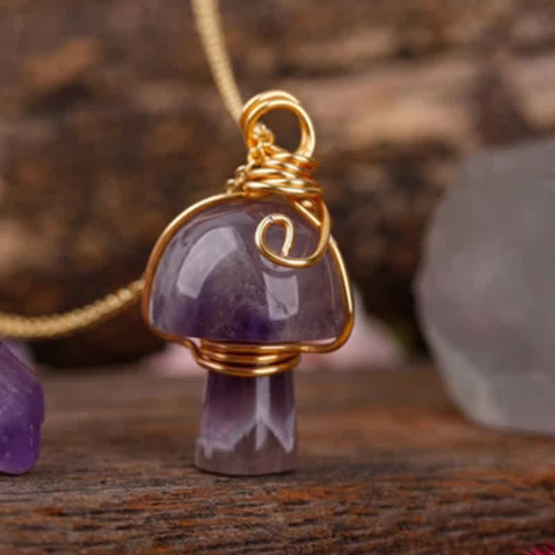 Collier champignon porte-bonheur en cristal naturel Olivenorma