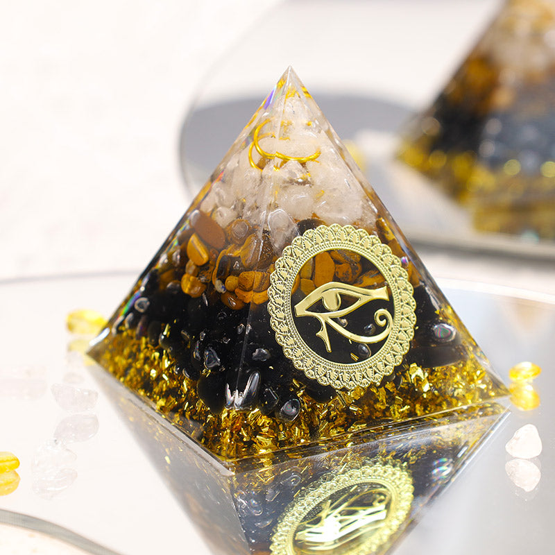 Olivenorma La pyramide orgonite en obsidienne et œil de tigre pour la protection énergétique