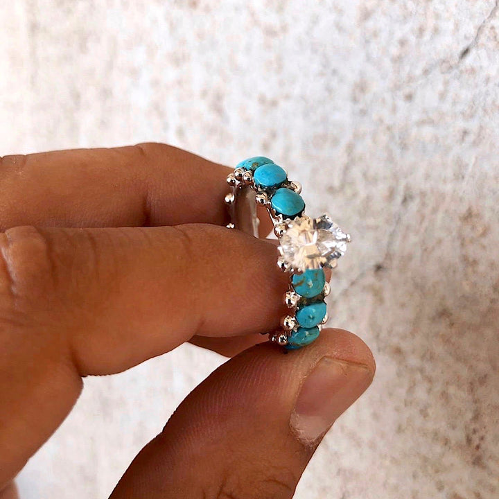 Bague de fiançailles Olivenorma avec diamants et zircons blancs turquoise