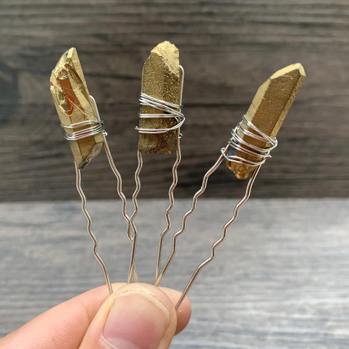 Épingle à cheveux en cristal faite à la main Olivenorma - Quartz doré électrolytique - image 20