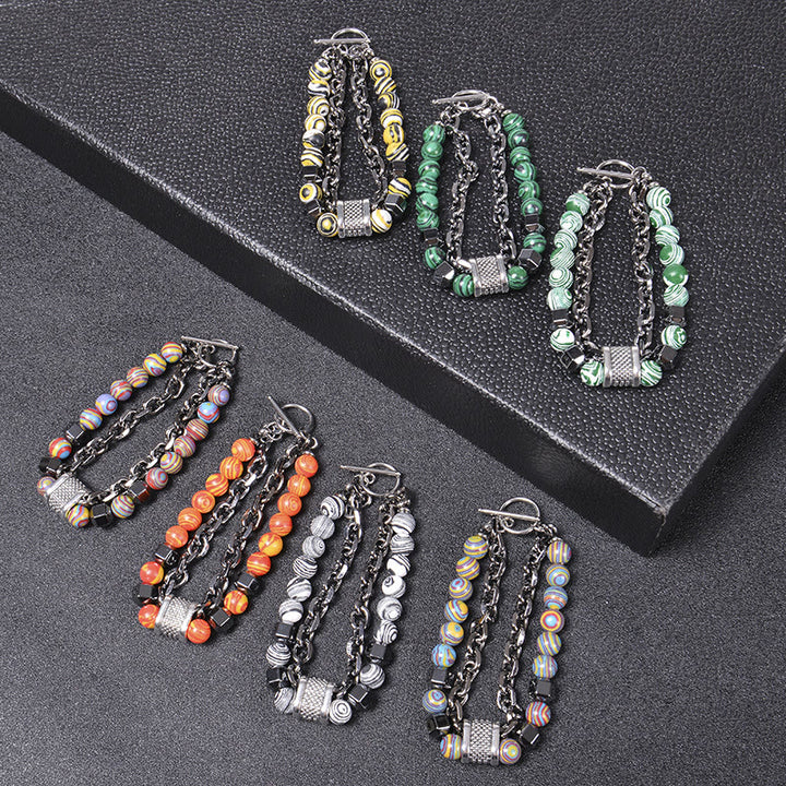 Bracelet chaîne en titane avec pierre malachite Olivenorma 8 mm